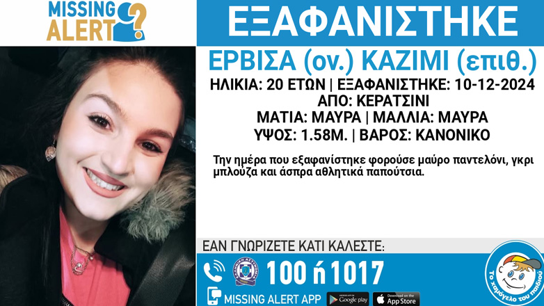 Συναγερμός για την εξαφάνιση 20χρονης από το Κερατσίνι