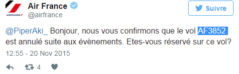 Το tweet της «Air France» για τη ματαίωση της πτήσης