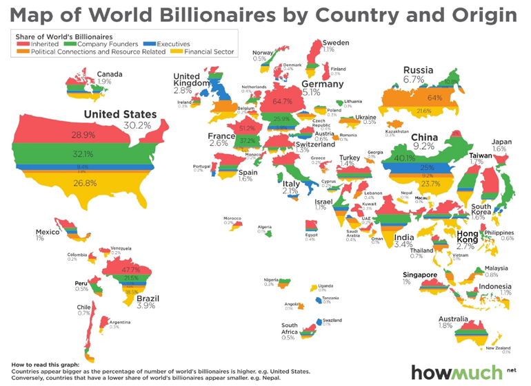 Ο χάρτης των δισεκατομμυριούχων του πλανήτη
