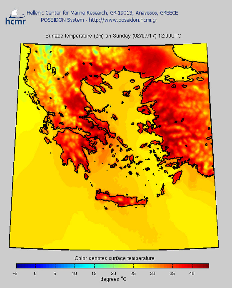 Χάρτης θερμοκρασιών: Κυριακή 12.00 μμ