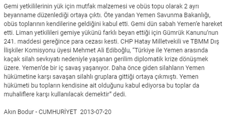 To δημοσίευμα της «Cumhuriyet» το 2013