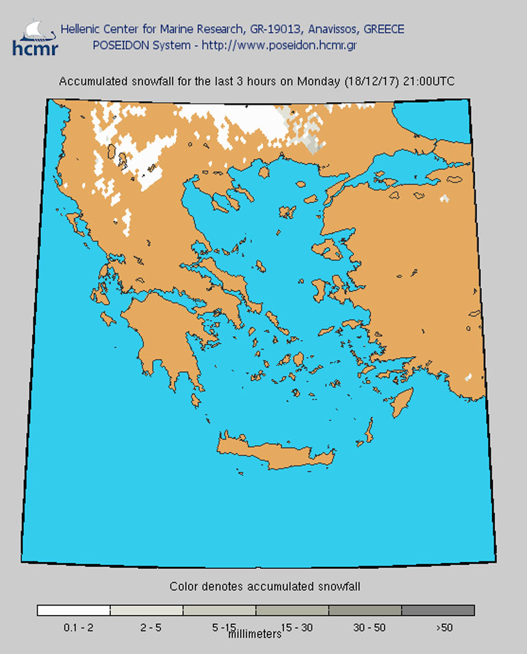 Χιονόπτωση Δευτέρα 18 Δεκεμβρίου στις 21.00