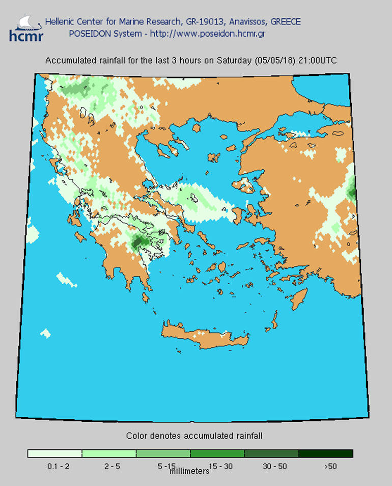 Βροχοπτώσεις, Σάββατο 21.00  