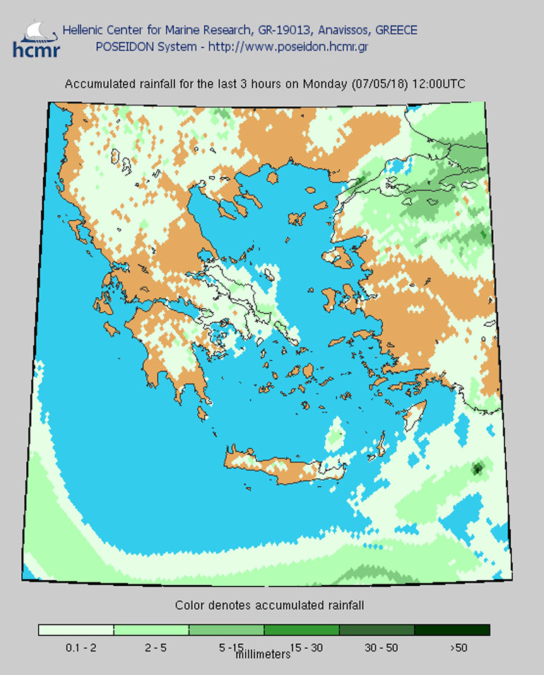 Βροχοπτώσεις, Δευτέρα 12.00  