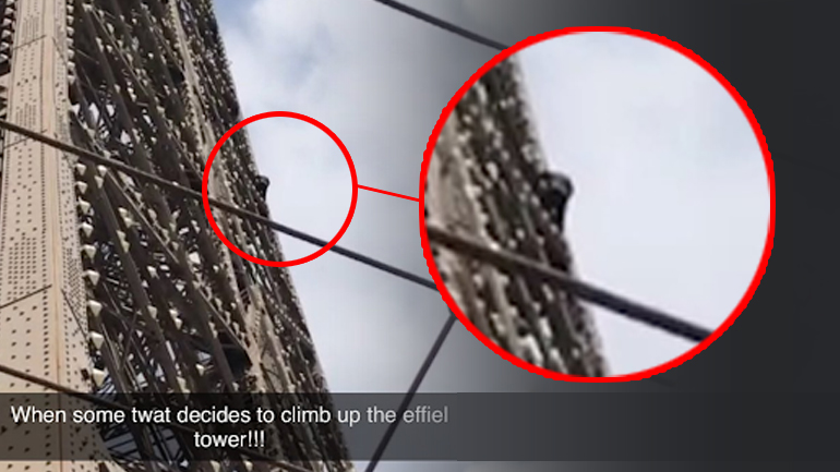 Φωτογραφία στην οποία φαίνεται ο άνδρας να σκαρφαλώνει στον Πύργο του Άιφελ (twitter)