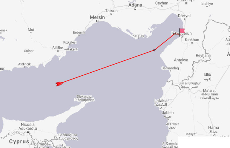 Το στίγμα του πλοίου Adrian Darya 1 στις 11.30 ώρα Ελλάδος