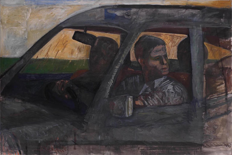 Παπανικολάου Κώστας - In the car, 1985, oil on canvas - 120x180