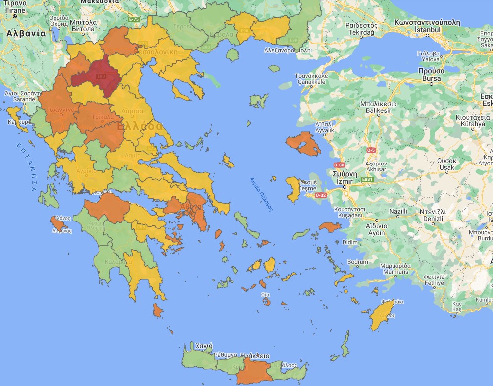 Πατήστε πάνω στον χάρτη υγειονομικής ασφάλειας για να δείτε αναλυτικά τι ισχύει σε κάθε περιοχή της χώρας