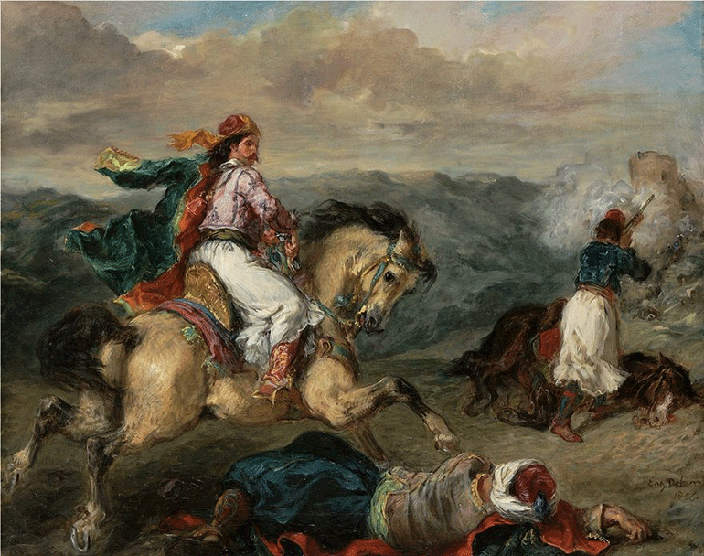 Eugène Delacroix (Ευγένιος Ντελακρουά, 1798-1863) - Επεισόδιο του Ελληνικού Αγώνα, 1856, Λάδι σε μουσαμά - Αγορά του Ελληνικού Δημοσίου με τη συνδρομή των Βασίλη Γουλανδρή και Σταύρου Νιάρχου, αρ. έργου 5618 / Eugène Delacroix (1798-1863