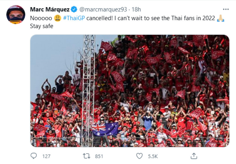 Σίγουρα εκείνος που στεναχωρήθηκε περισσότερο από όλους με την ακύρωση του αγώνα είναι ο Marc Marquez.