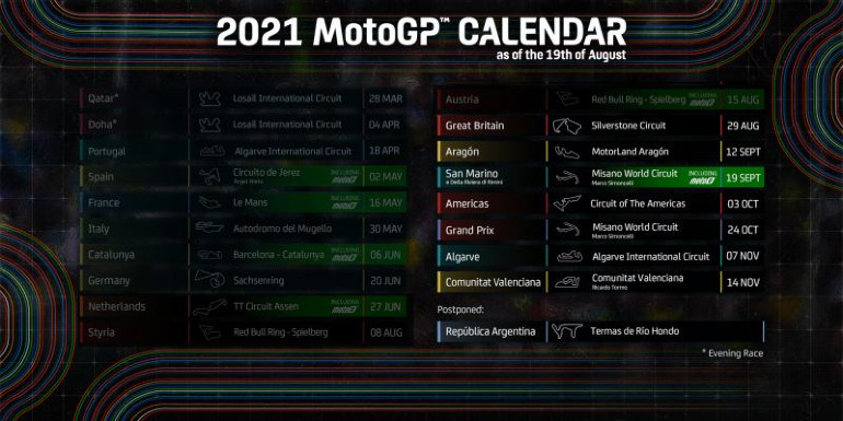 Το καινούριο αγωνιστικό ημερολόγιο MotoGP 2021.