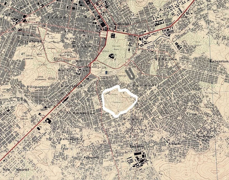 Χάρτης του 1944 που απεικονίζει το Πρώτο Νεκροταφείο.