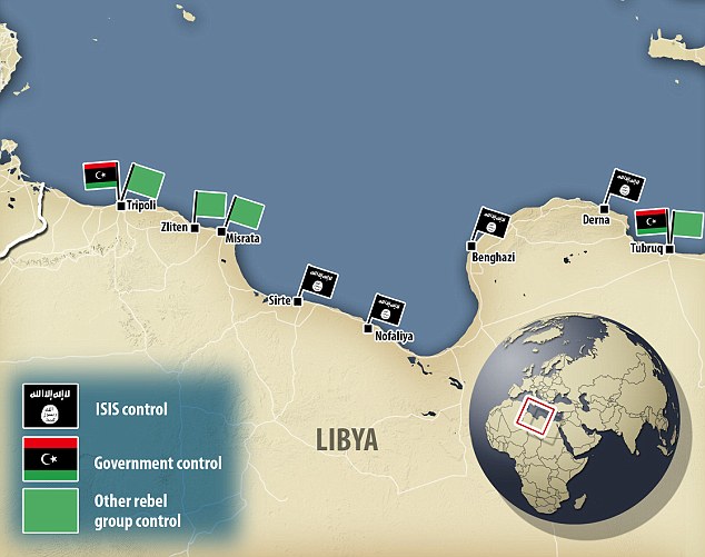 Περιοχές στη Λιβύη που ελέγχονται πλήρως από το Ισλαμικό Χαλιφάτο