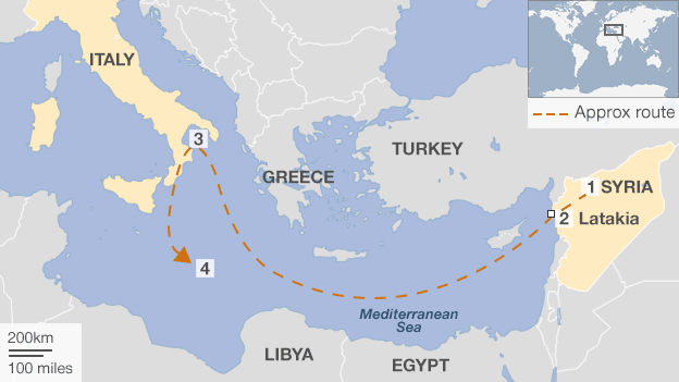 Το σημείο στο οποίο θα γίνει η διαδικασία της καταστροφής των χημικών. Για πρώτη φορά 'εν πλω'