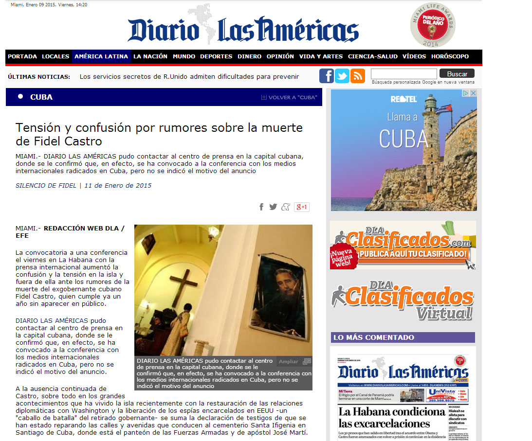 Το δημοσίευμα της εφημερίδας «Diario Las Americas»