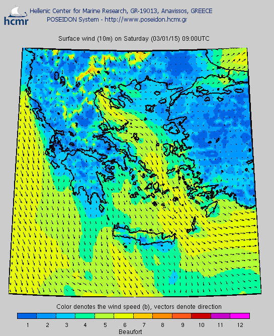 Σύστημα «Ποσειδών»: Αναλυτική πρόβλεψη για την ταχύτητα των ανέμων στις 09.00 το πρωί του Σαββάτου