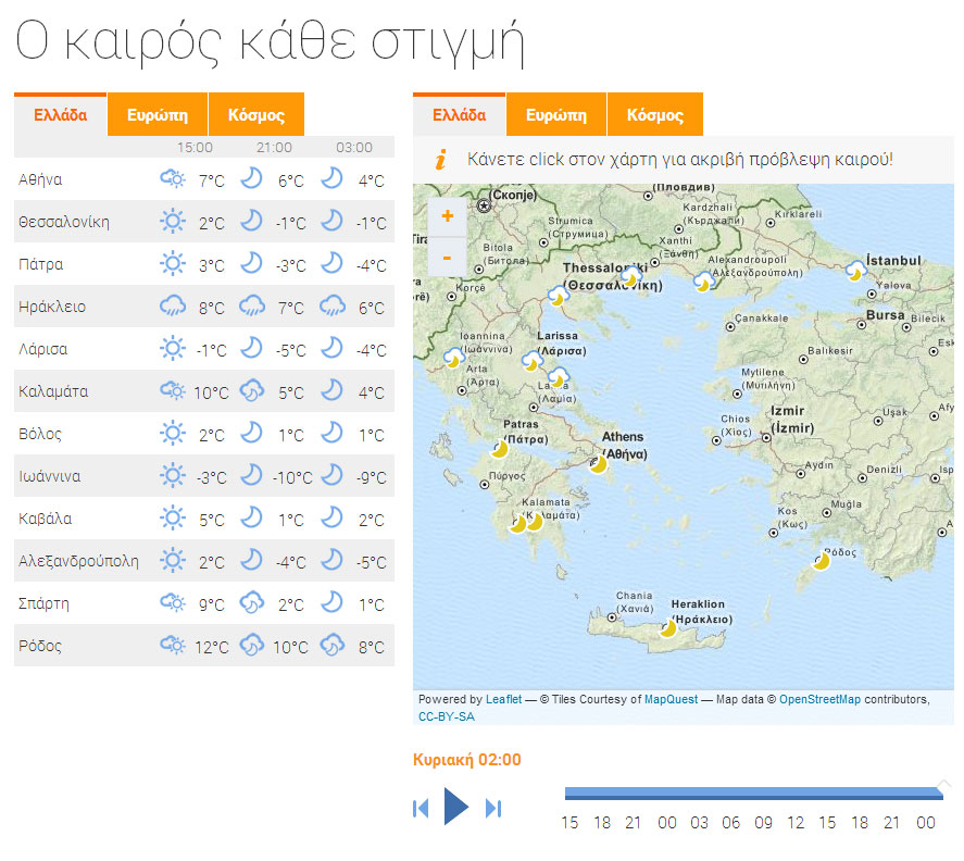 Αναλυτική πρόβλεψη για τη θερμοκρασία ανά την Ελλάδα στις 02.00 τα ξημερώματα της Κυριακής